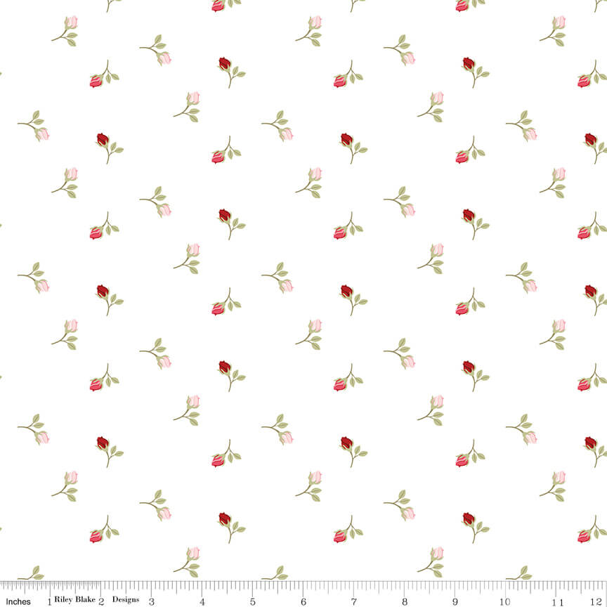 Riley Blake Sew in Love rosebuds white quilting cotton by the yard