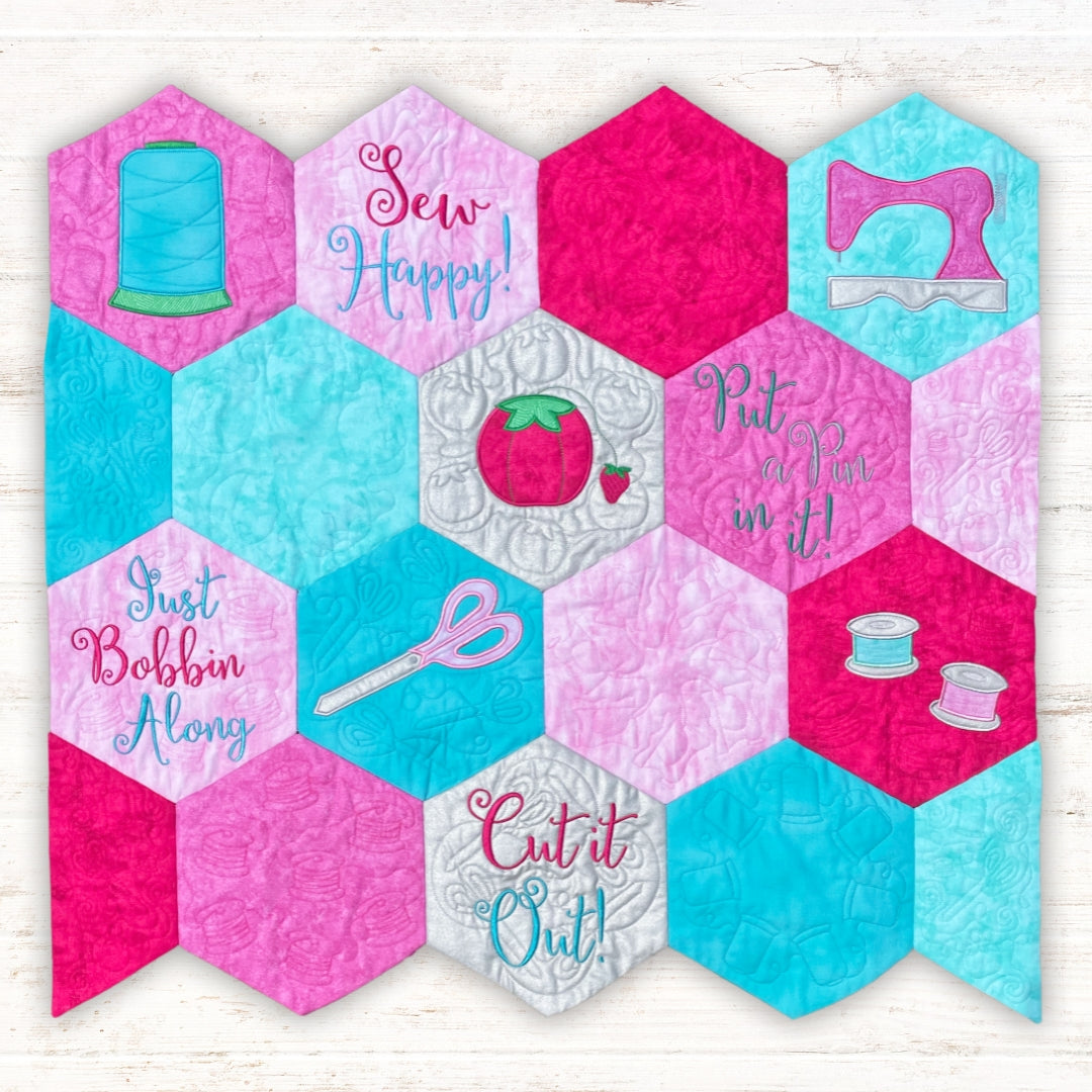 Sew Hexi In-the-Hoop Machine Embroidery Quilt Pickle Pie Designs