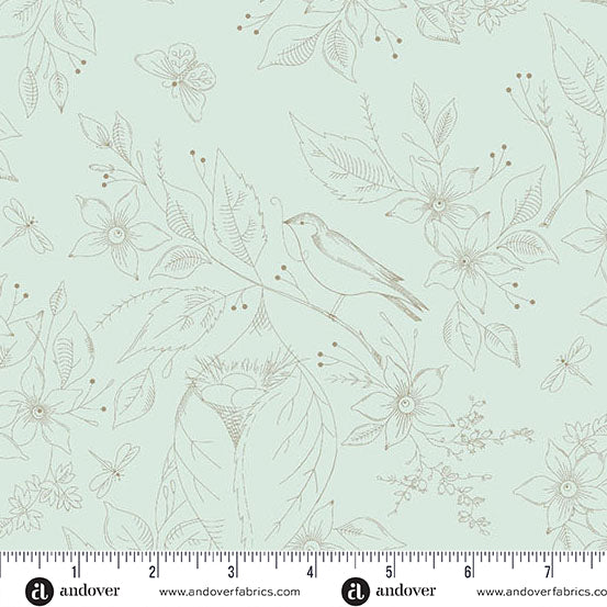 Sewing Bird Frost Cotton Wideback Fabric per yard