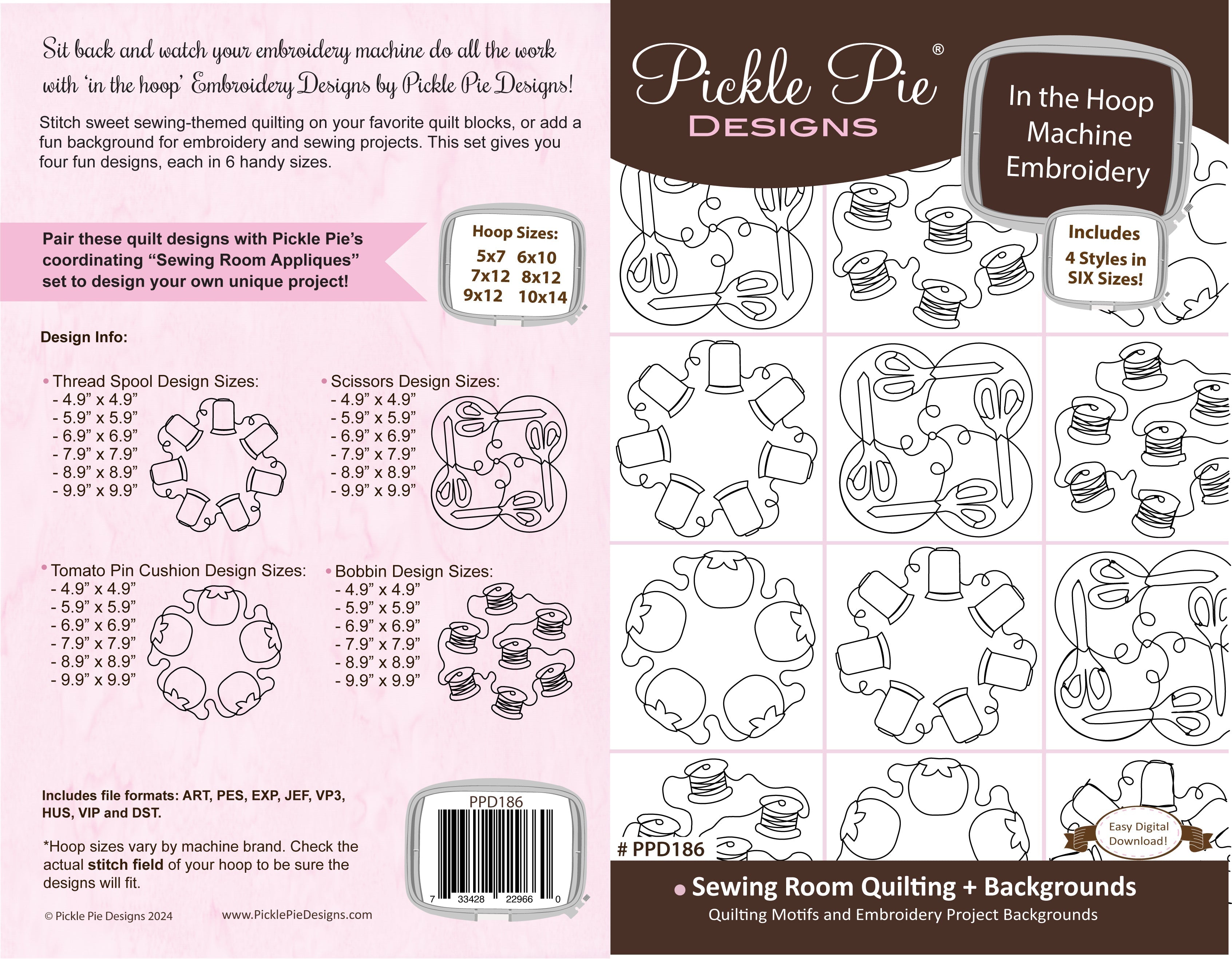 Sewing Room Quilting & Backgrounds In the Hoop Machine Embroidery Design