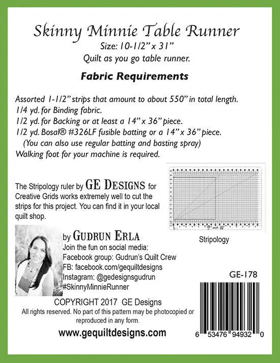 Skinny Minnie Table Runner Pattern 178 GE Designs