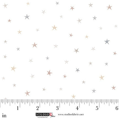 Sleepy Teddy White/Multi Tossed Stars Cotton 44"/45" Fabric Per Yard
