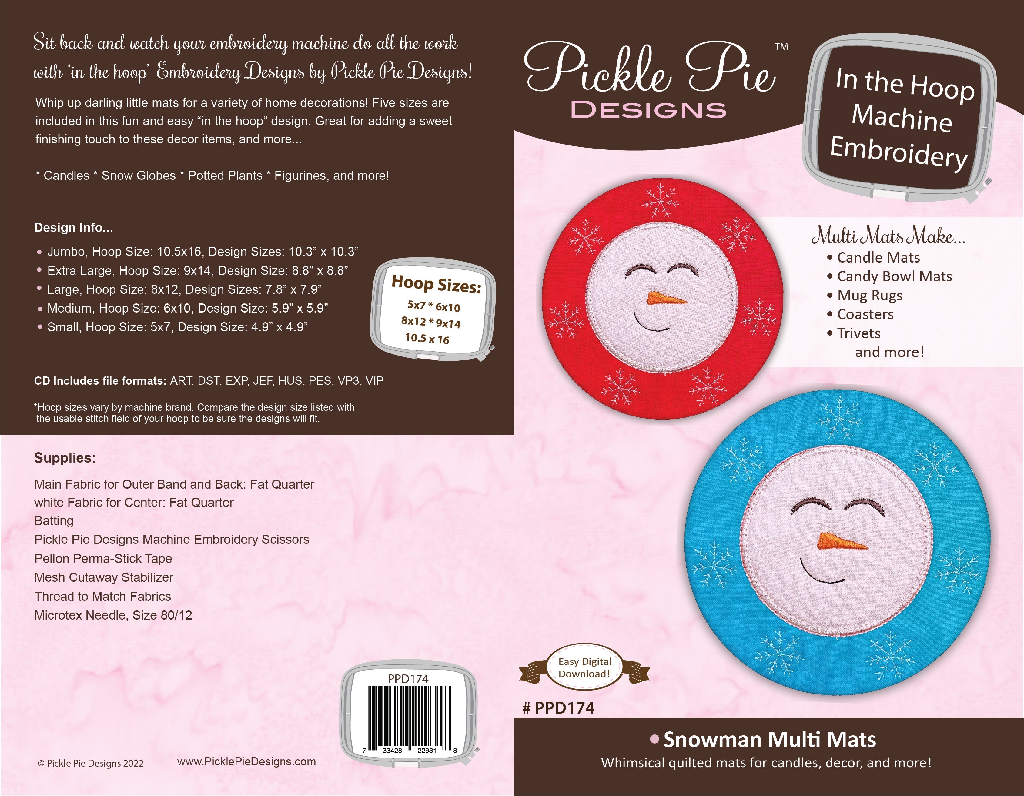 Snowman Multi Mats In the Hoop Machine Embroidery Design Set