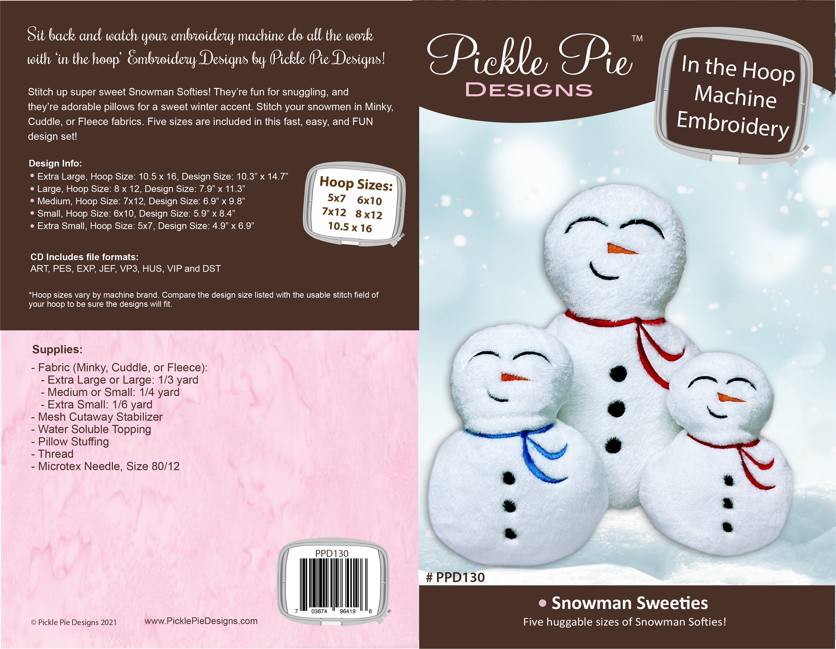 Snowman Sweeties In the Hoop Embroidery Design Collection