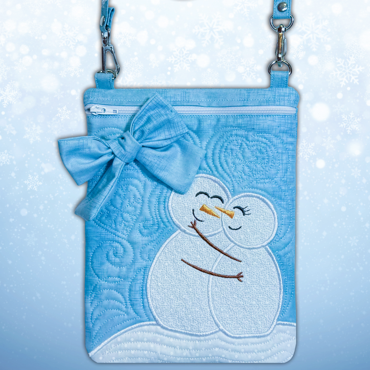 Snow in Love Crossbody Bag In-the-Hoop Machine Embroidery Design Pickle Pie Designs