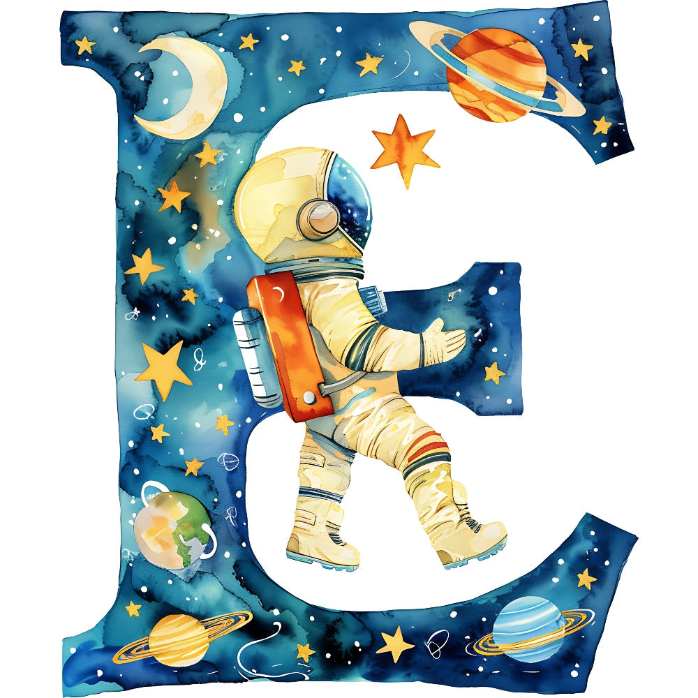 Space Alphabet Letter E Fabric Panel QuiltingFabricPanels