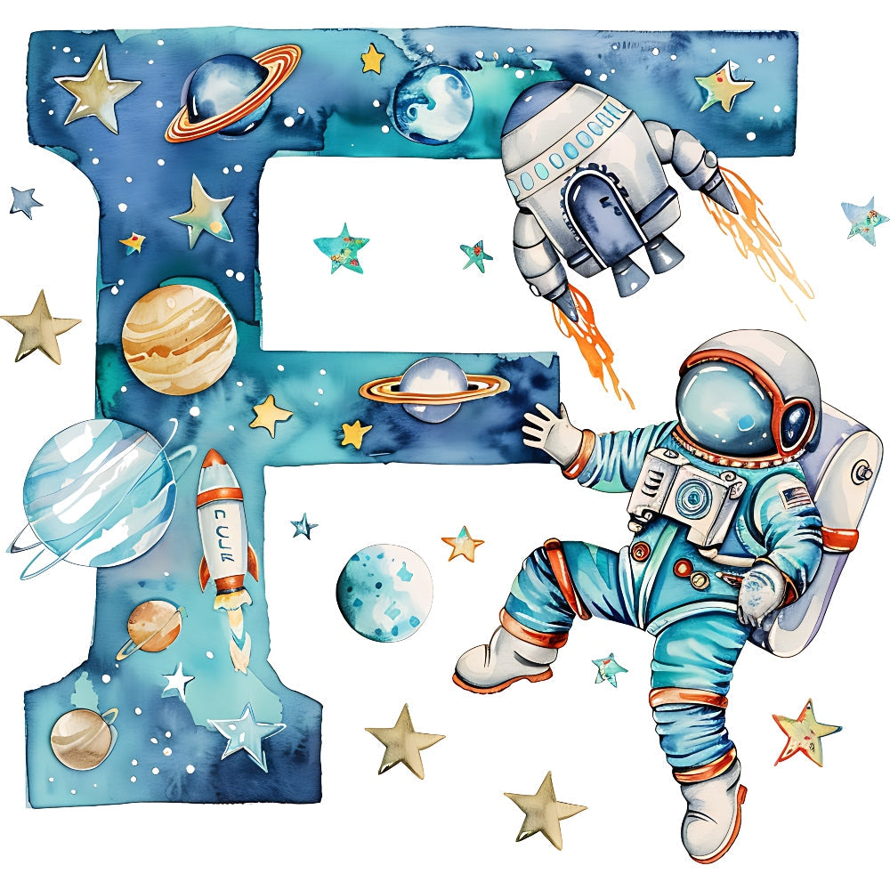 Space Alphabet Letter F Fabric Panel