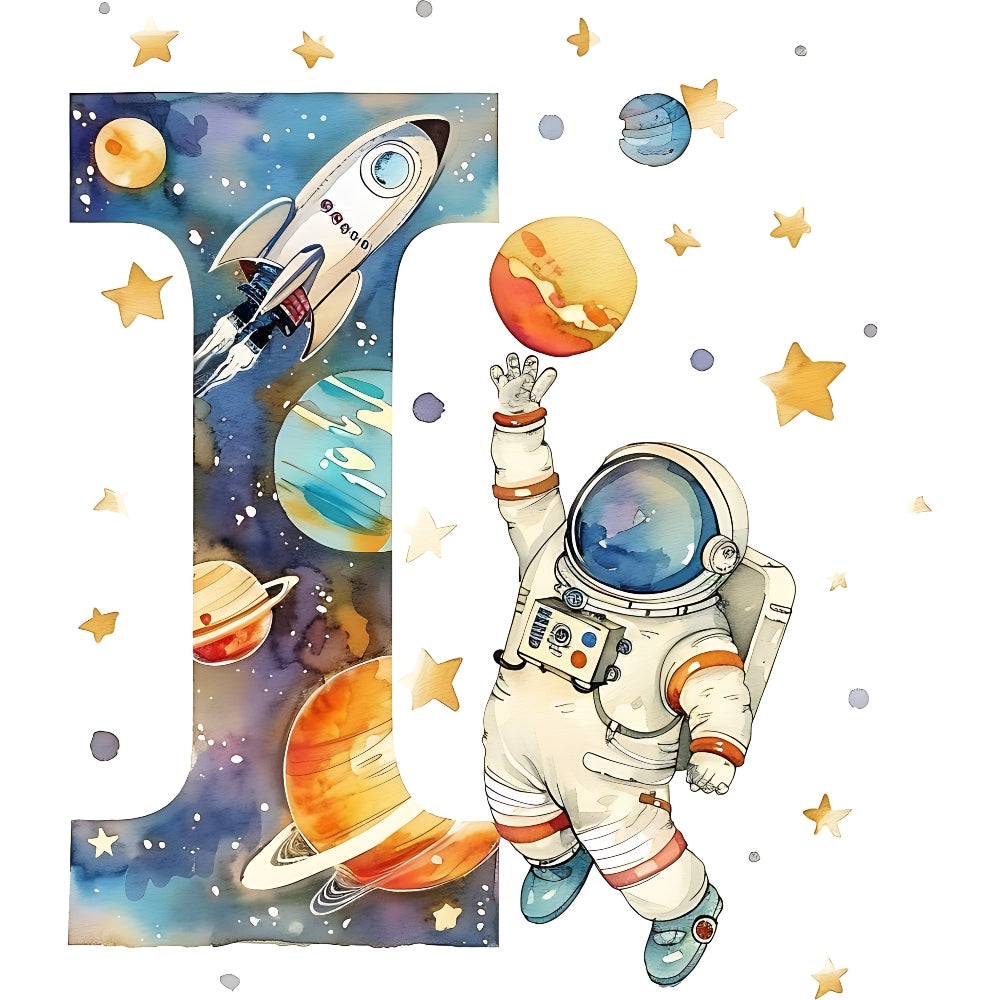 Space Alphabet Letter I Fabric Panel