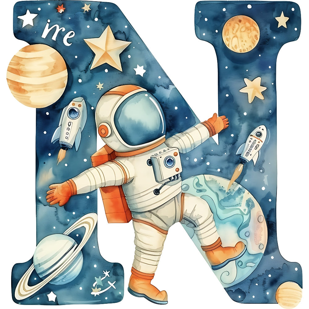 Space Alphabet Letter N Fabric Panel