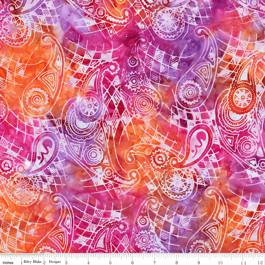 Splatter Batiks Coral Fiesta hand-dyed batik quilting fabric by Riley Blake Designs, coral cotton batik, sold by the yard