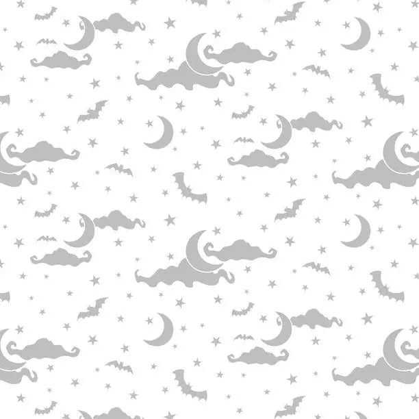 Spooky Spectacle - Moon and Stars All Over White on White Cotton 44"/45" Fabric Per Yard Wilmington Fabrics