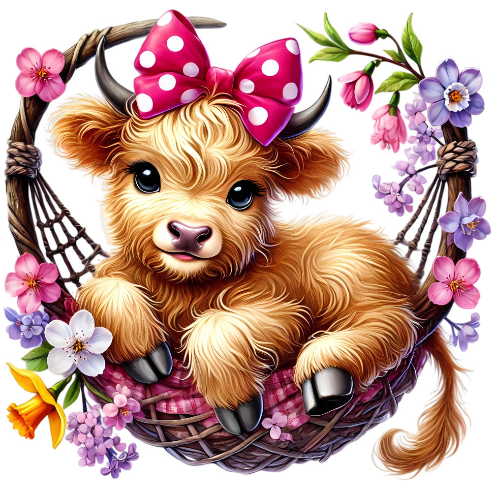 Springtime Highland Cows Fabric Panel 6