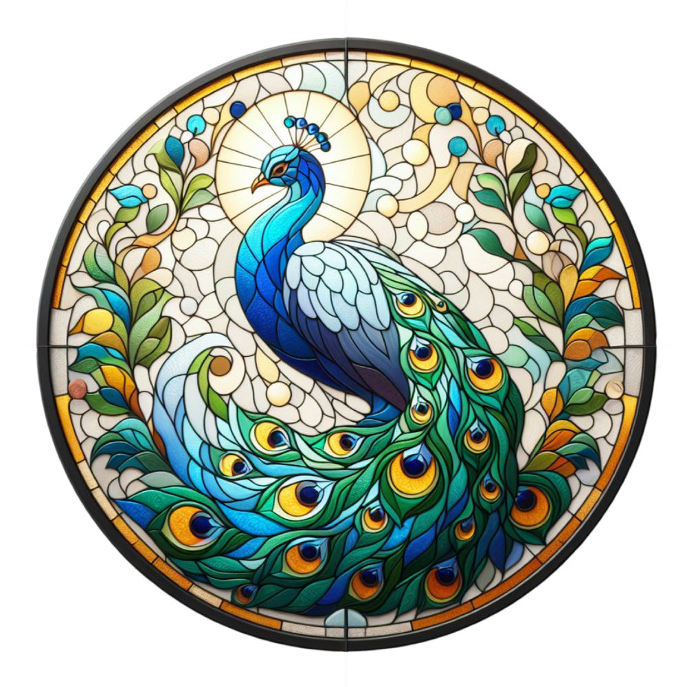 Stained Glass Peacocks Fabric Panel 12
