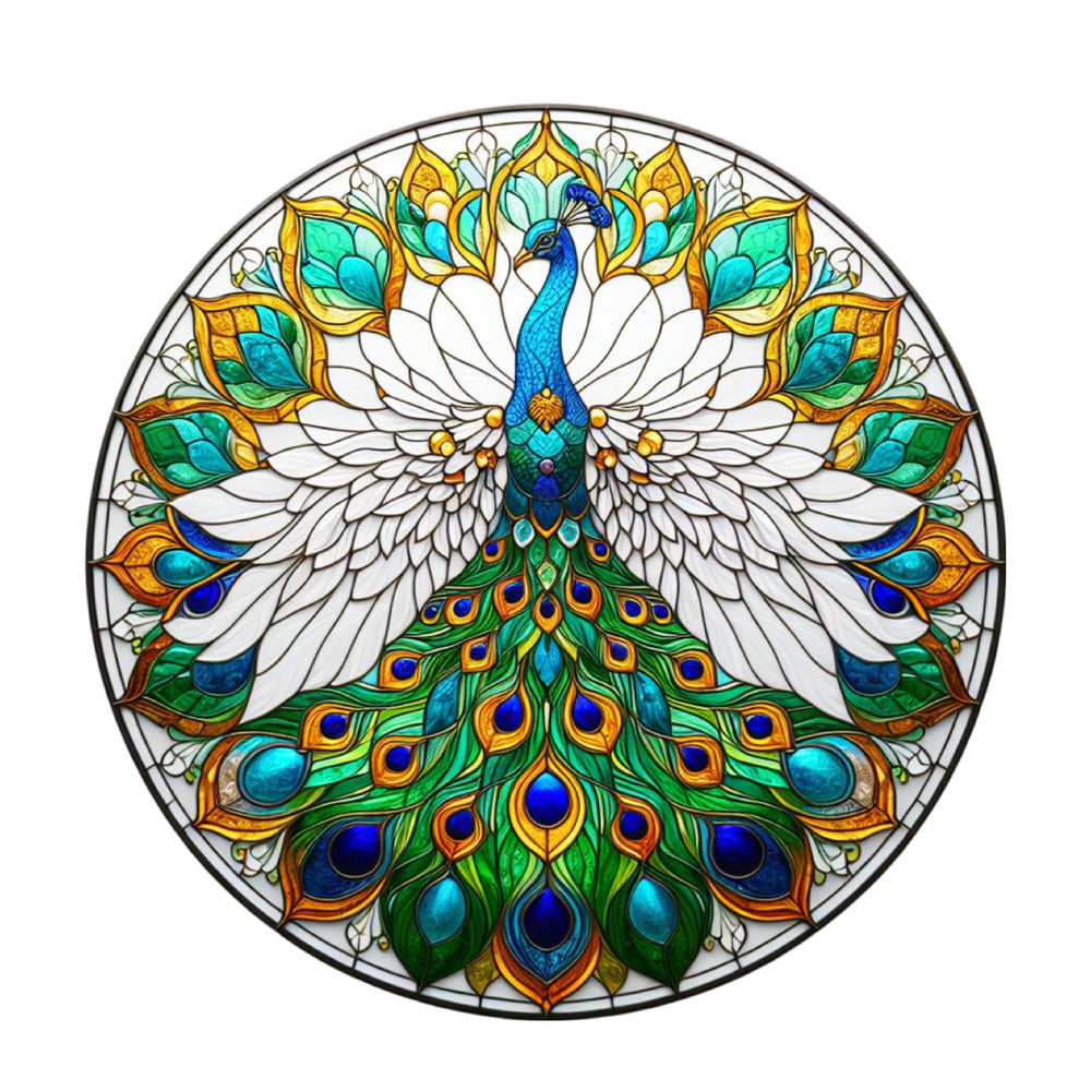 Stained Glass Peacocks Fabric Panel 6