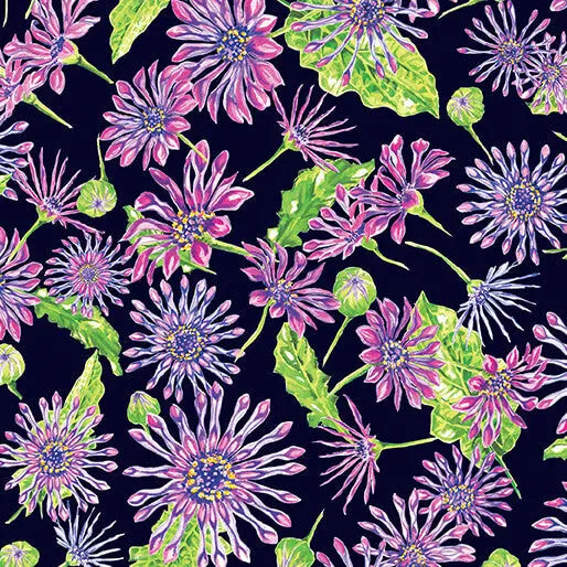 Starlight Safari - African Daisy - Black 44" / 45" Fabric Per Yard The Fabric Company