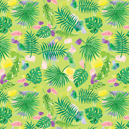 Starlight Safari - Scattered Leaves - Lime 44" / 45" Fabric Per Yard