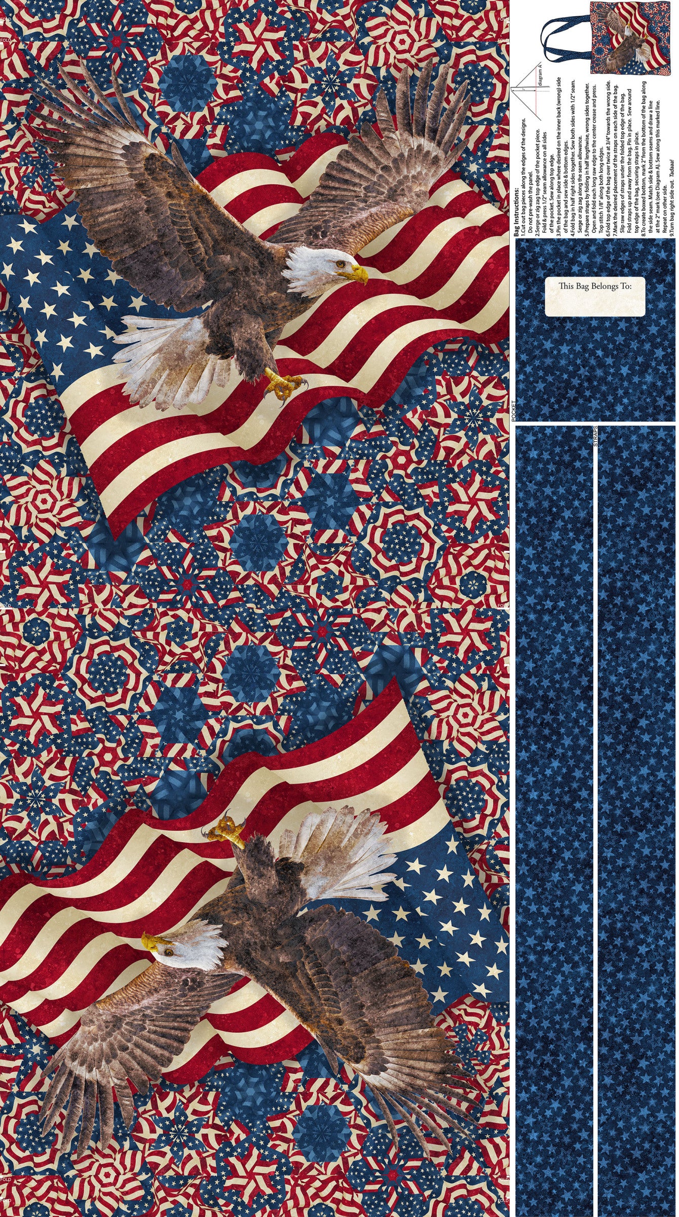 Stars And Stripes 14 Multi Navy Cotton 24" x 43" Panel