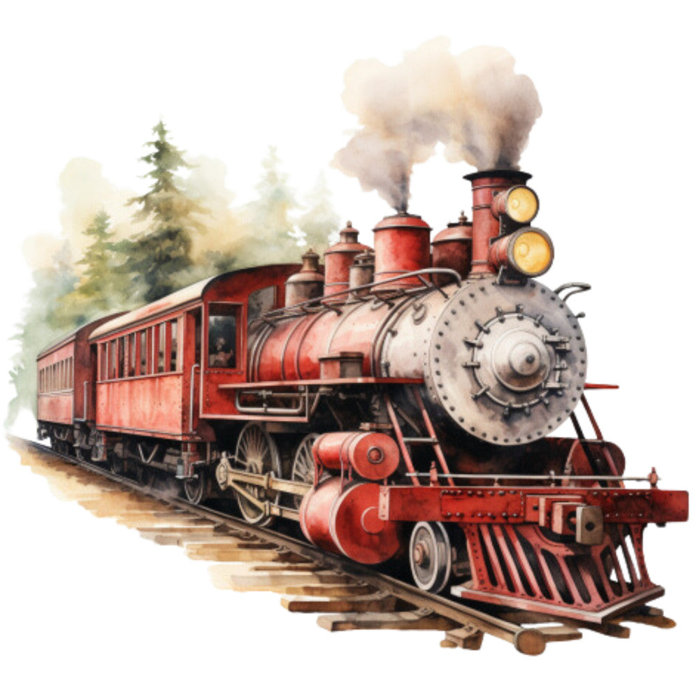 Steam Engine Train Fabric Panel 17 QuiltingFabricPanels