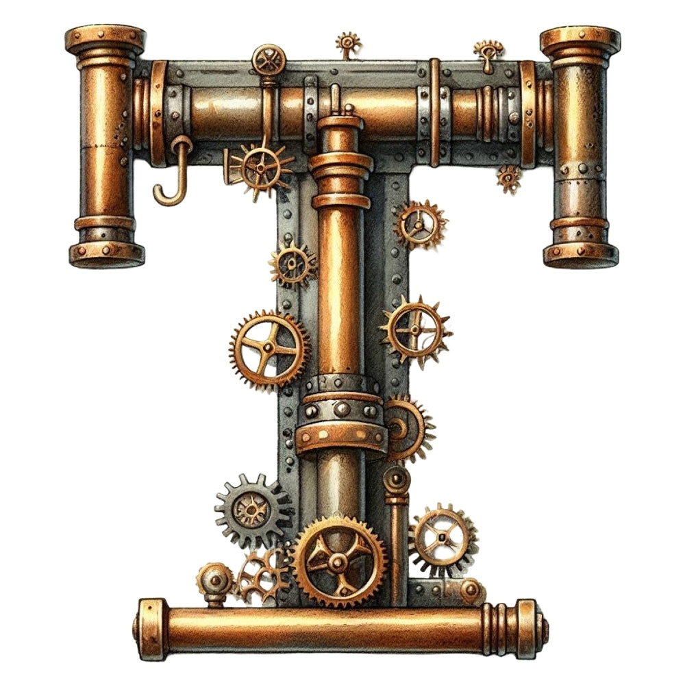 Steampunk Letter T Fabric Panel