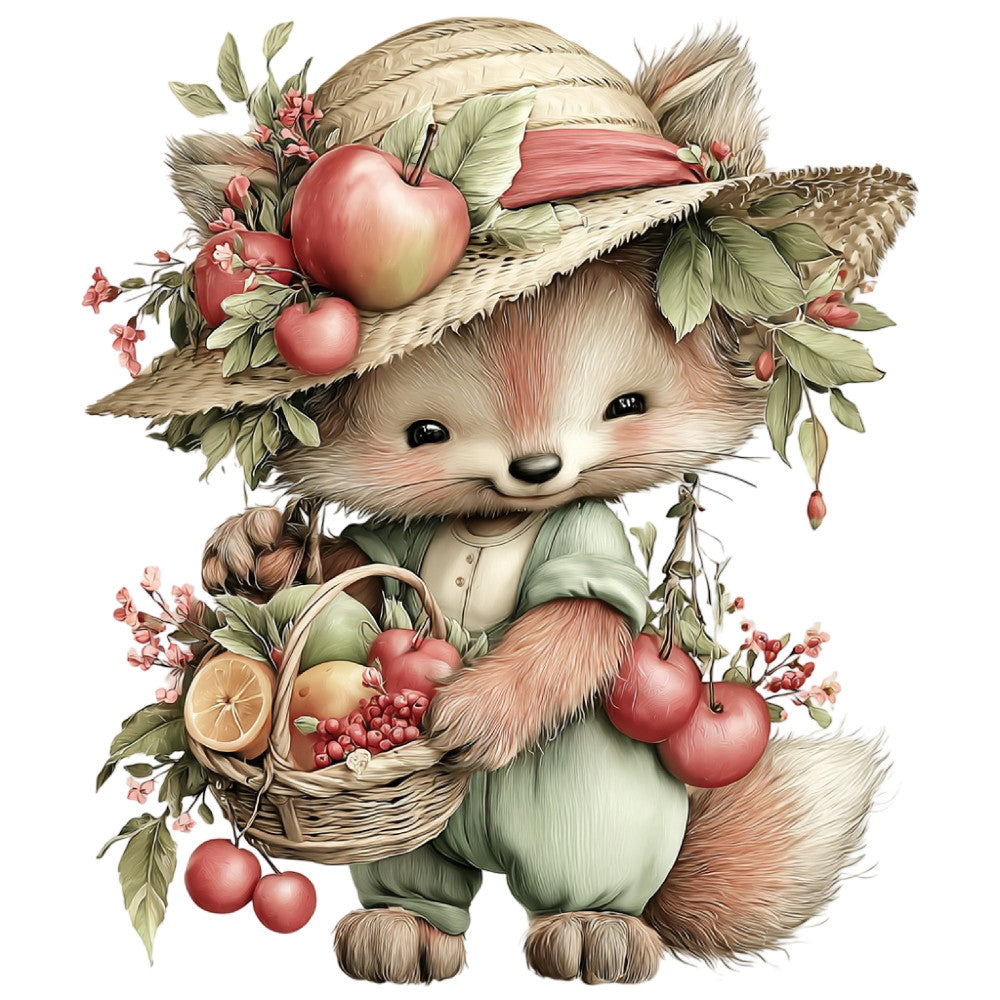 Summer Fruit Basket Animals Fabric Panel 2