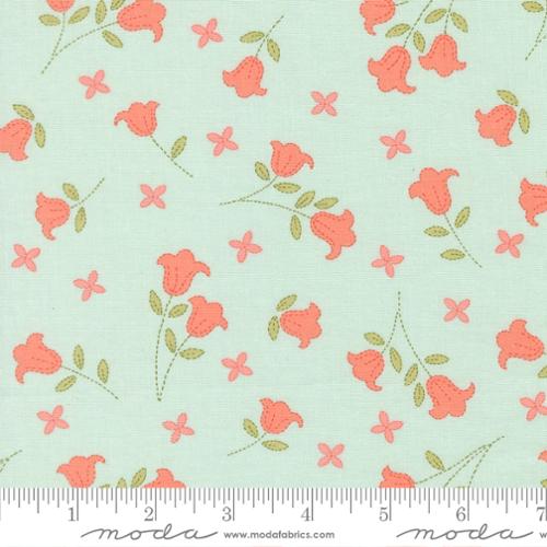 Sunbonnet Pale Blue Embroidered Blooms Cotton 44"/45" Fabric Per Yard
