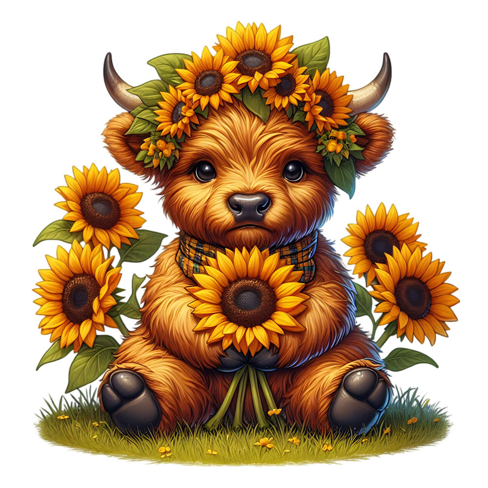 Sunflower Highland Cows Fabric Panel 19