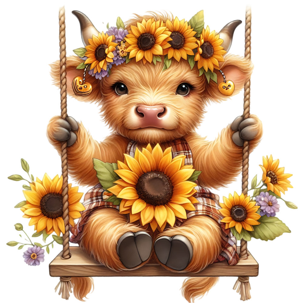 Sunflower Highland Cows Fabric Panel 22 QuiltingFabricPanels