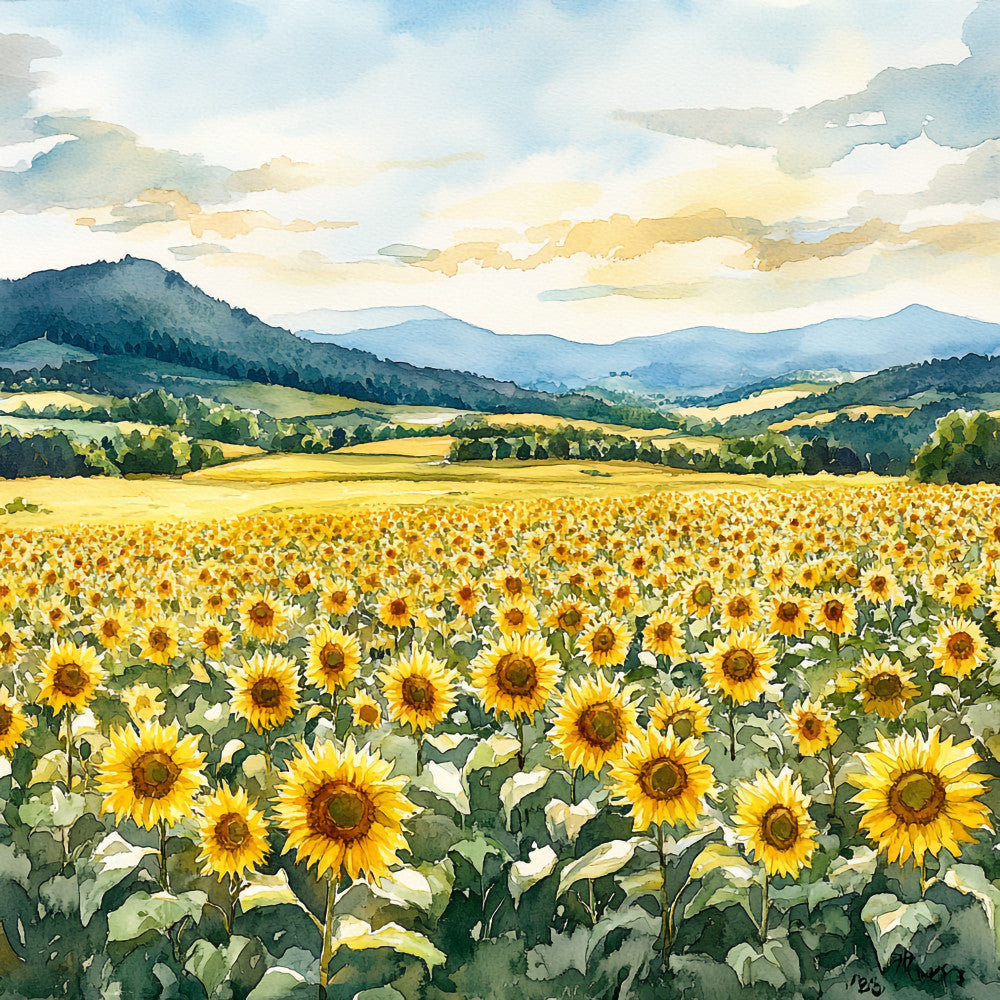 Sunflower Summer Landscape Fabric Panel 1 QuiltingFabricPanels