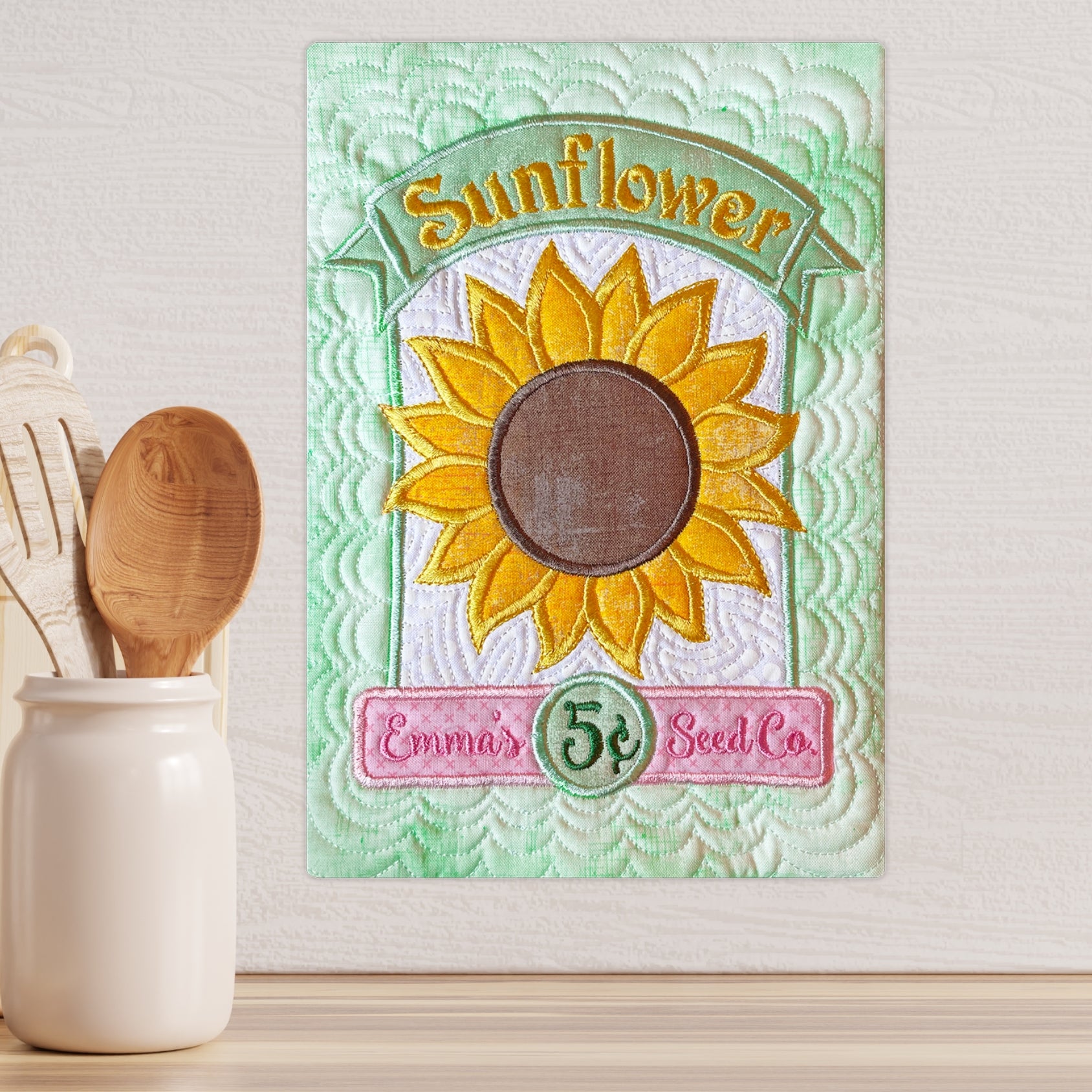 Sunflower Seed Packets Wall Hanging In the Hoop Embroidery Design Pickle Pie Designs
