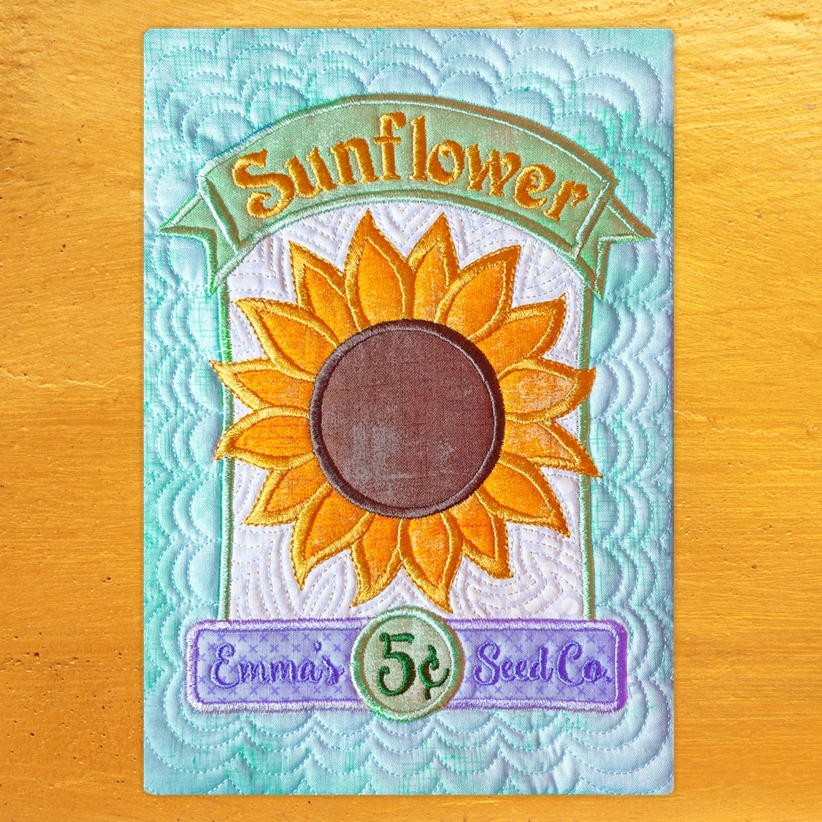 Sunflower Seed Packets Wall Hanging In the Hoop Embroidery Design Pickle Pie Designs