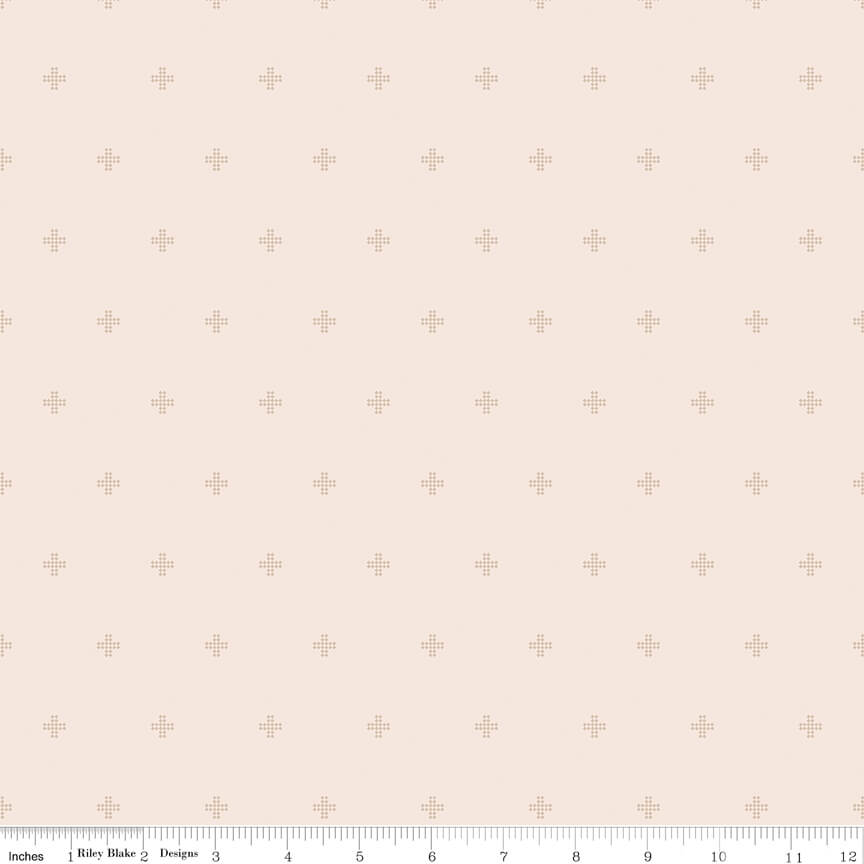 Sunsetridge Crosses quilting fabric in blush by Minki Kim for Riley Blake Designs, cross print on blush cotton, sold by the yard