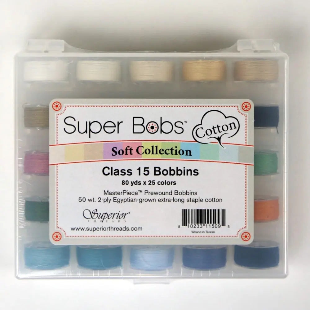 Super Bobs Cotton Soft Collection Prewound Bobbins - Class 15 - Linda's Electric Quilters