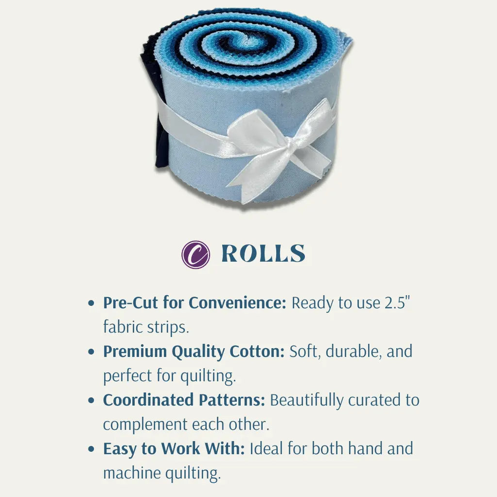 Blue Supreme Solids - 2.5" Roll - Shades of Blue (20 cuts)