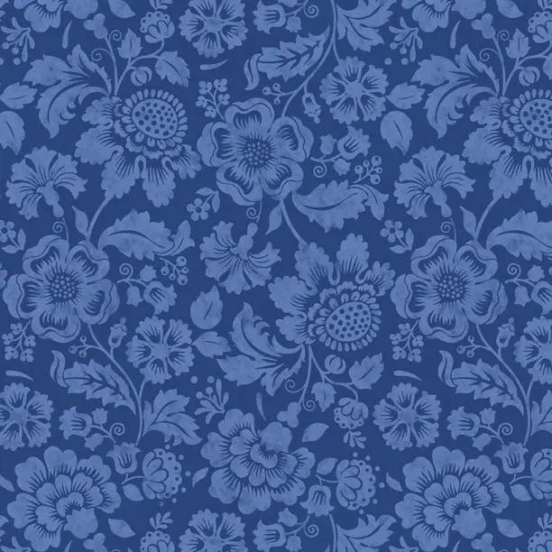 Sweet Cherry - Tonal Floral Navy/Blue Cotton 44"/45" Fabric Per Yard Wilmington Fabrics