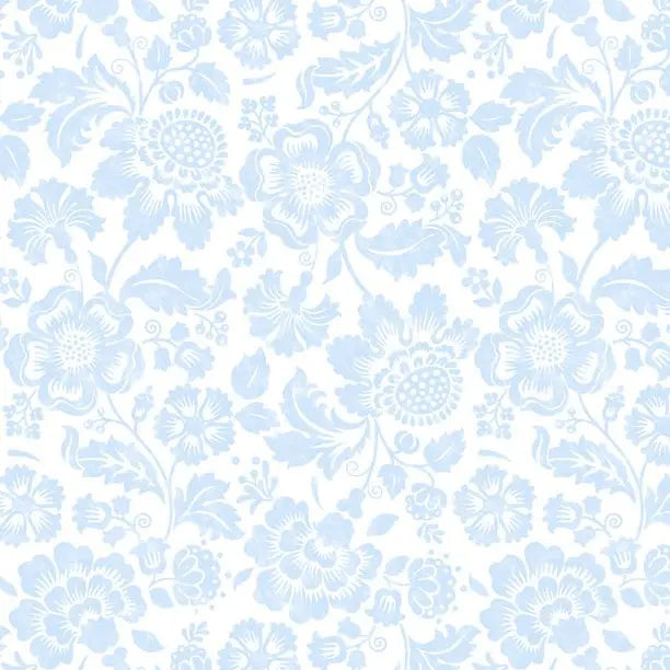 Sweet Cherry - Tonal Floral White/Blue Cotton 44"/45" Fabric Per Yard Wilmington Fabrics