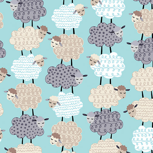 Sweet Dreams Flannel Sweet Stacked Sheep cotton flannel fabric in aqua by Benartex, sheep print flannel, sold by the yard