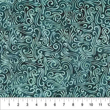 Swirls II Blue Green Cotton Wideback Fabric per yard Northcott