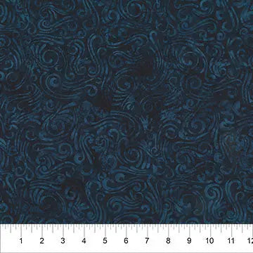 Swirls II Dark Blue Cotton Wideback Fabric per yard Northcott