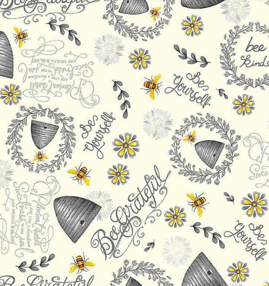 Bee Hives and Sunflowers Cream Cotton 43"/44" Fabric Per Yard