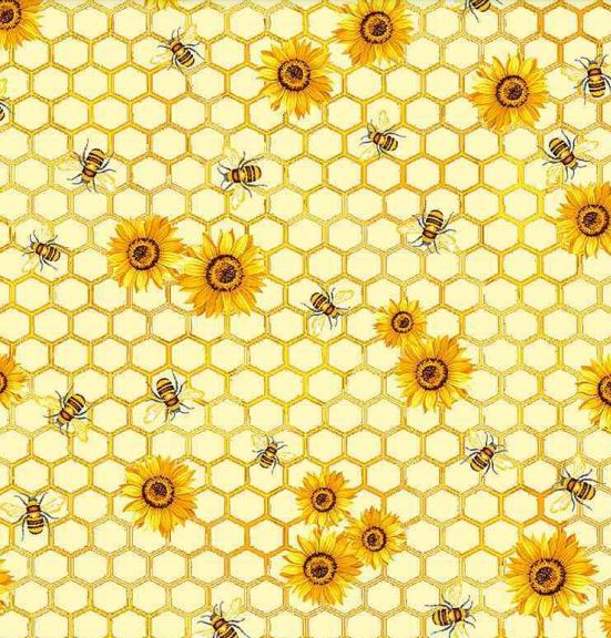 Yellow Sunflowers and Bees Cotton 43"/44" Fabric Per Yard