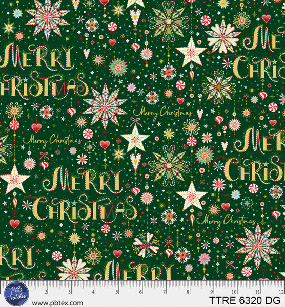 Turnowsky Treasures Peppermint Merry Christmas Allover Dark Green 44"/45" Cotton Fabric Per Yard