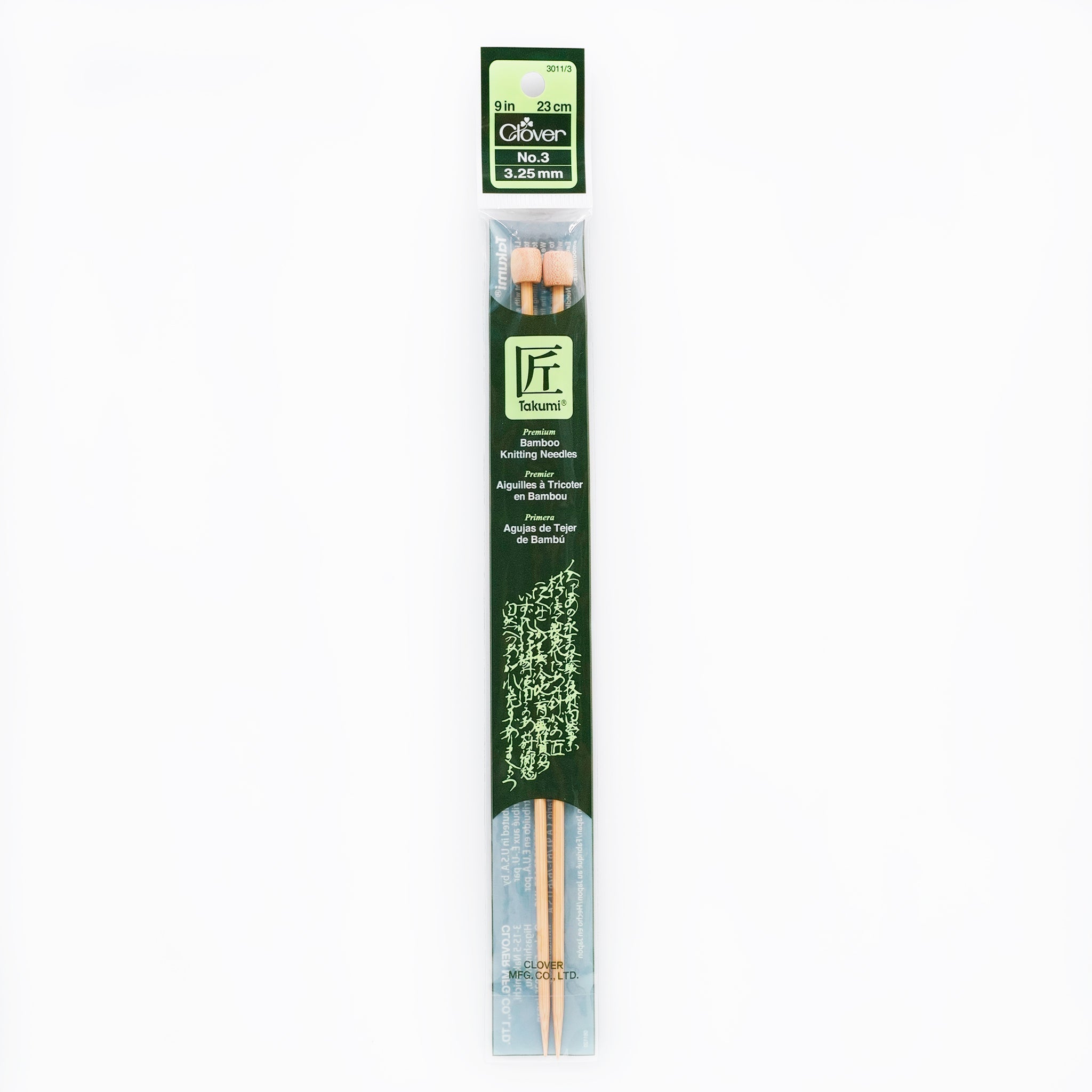Takumi Bamboo Knitting Needles Single Pointed 9" No. 3 (3.25mm)