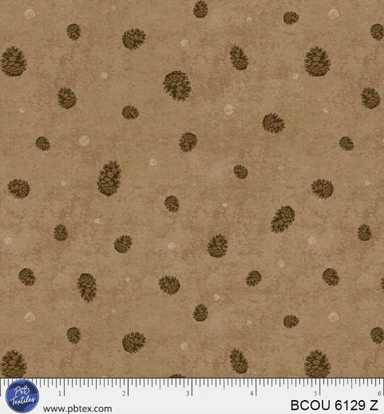Tan / Natural Pinecones Bigfoot Country BCOU-6129-Z Cotton 44”/45” Fabric Per Yard