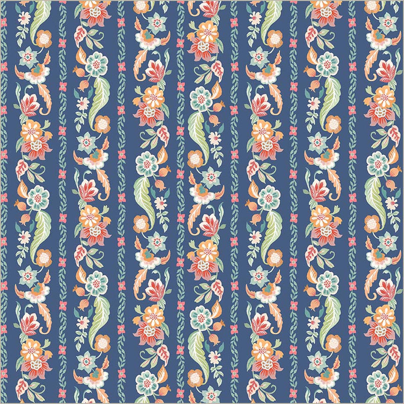 Tapestry Gilded Garland Soft Blue Cotton 43”/44” Fabric Per Yard