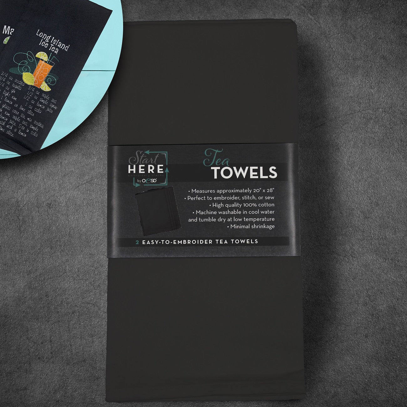 Tea Towels Black 2pk - Linda's Electric Quilters