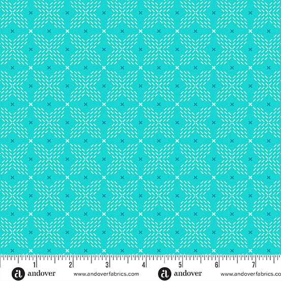 Teal Double Crossed Color Pop Playground Cotton 44"/45" Fabric Per Yard