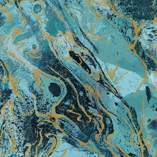 Teal Marbled Earth Cotton 44”/45" Fabric Per Yard Benartex Inc