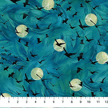 Teal Raven's Call 44"/45" Cotton Fabric Per Yard