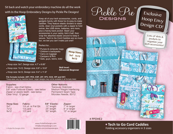 Tech to Go Cord Caddies In the Hoop Embroidery Design Collection
