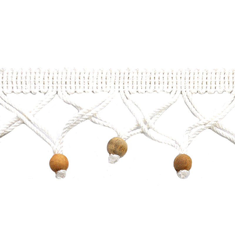 Texture Collection - 2" Length Small Wooden Ball Tassel Fringe in Cotton (25 Yard Roll) - BF-4600-27 White